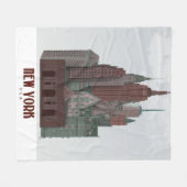 New York in Clouds - Dark Red and Green フリースブランケット (正面(横))