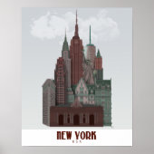 New York in Clouds - Dark Red and Green ポスター (正面)