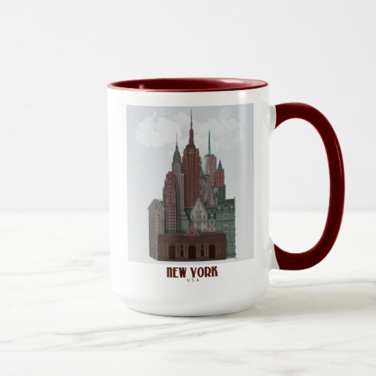 New York in Clouds - Dark Red and Green マグカップ (右)