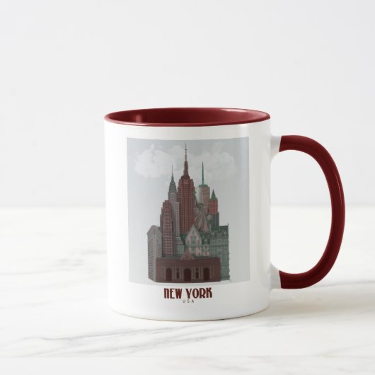 New York in Clouds - Dark Red and Green マグカップ (右)