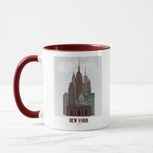 New York in Clouds - Dark Red and Green マグカップ (左)