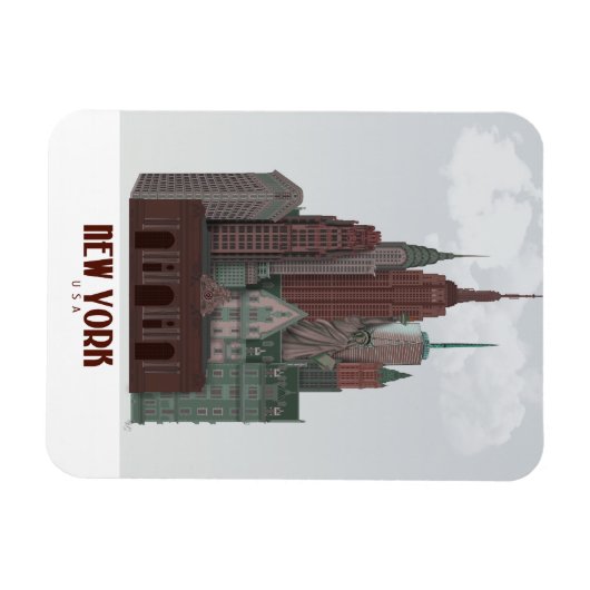 New York in Clouds - Dark Red and Green マグネット (横)