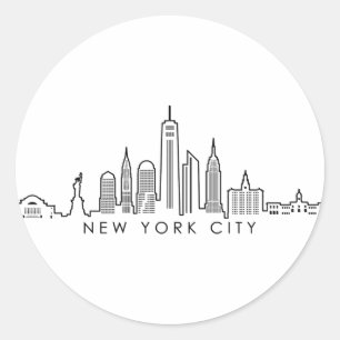 NEW YORK Manhatten USAシティスカイラインシルエット ラウンドシール
