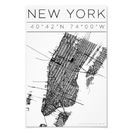 New York Map Poster Minimal Black & white city art フォトプリント