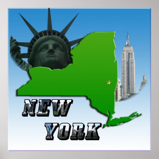 New York Map, Statue of Liberty, Monument ポスター (正面)