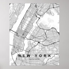 New York Minimalist Map (Black & White) ポスター