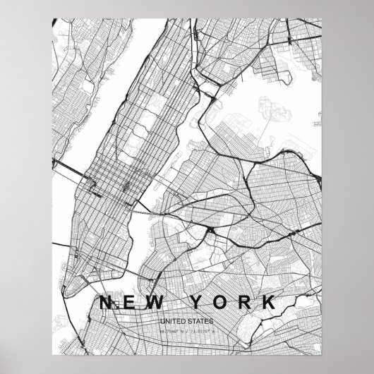 New York Minimalist Map (Black & White) ポスター (正面)