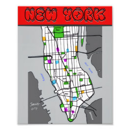 New York Minimalist Map Poster Black & White City フォトプリント