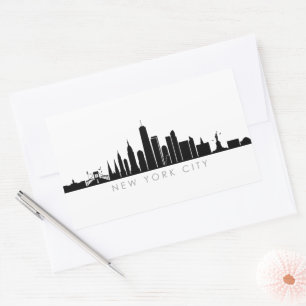 NEW YORK NYC Manhatten USAシティスカイラインシルエット 長方形シール