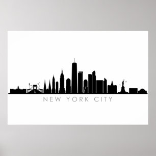 NEW YORK NYC Manhatten USA City Skyline Silhouette ポスター
