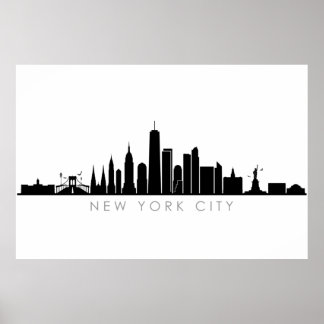 NEW YORK NYC Manhatten USA City Skyline Silhouette ポスター