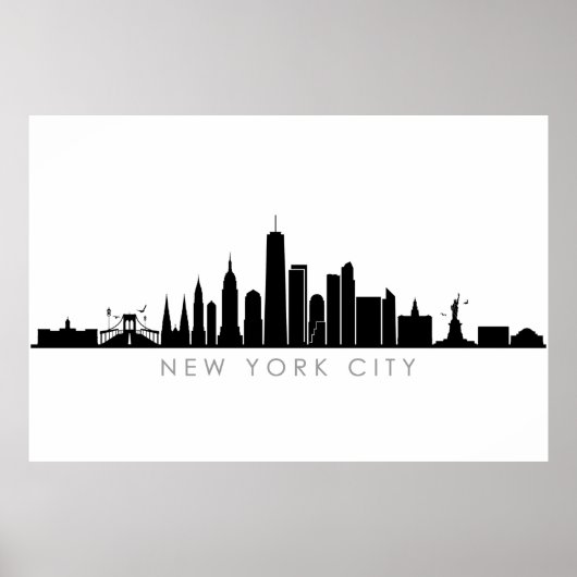 NEW YORK NYC Manhatten USA City Skyline Silhouette ポスター (正面)