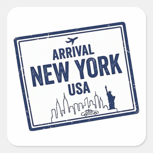 New York Passport Stamp Arrival USA スクエアシール (正面)