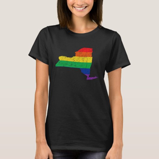 New York Pride Rainbow Flag Map Gay Lesbian LGBT S Tシャツ (正面)