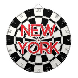 NEW YORK Retro Modern Red text on Black and White ダーツボード
