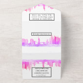 New York RSVP水彩ピンクモダン結婚ズ オールインワン招待状 (外側)