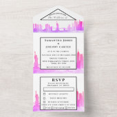 New York RSVP水彩ピンクモダン結婚ズ オールインワン招待状 (内側)