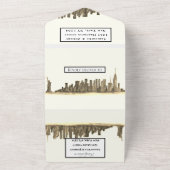 New York RSVP水彩画モダン色結婚黒 オールインワン招待状 (外側)