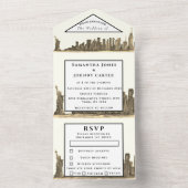 New York RSVP水彩画モダン色結婚黒 オールインワン招待状 (内側)