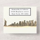 New York RSVP水彩画モダン色結婚黒 オールインワン招待状 (裏面)