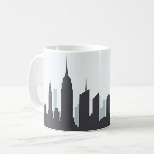 New York Skylineシルエットブラックスクリプエレガントト コーヒーマグカップ (正面左)