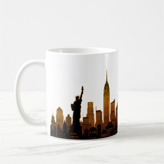 New York Skylineシルエット茶色のスクリプエレガントト コーヒーマグカップ (左)