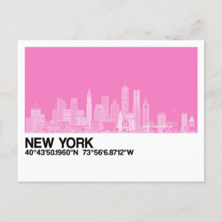 New York Skyline +ピンクの座標 ポストカード