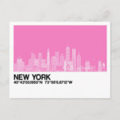 New York Skyline +ピンクの座標 ポストカード (正面)