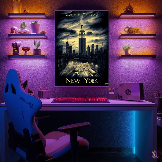 New York Skyline – 木炭モノクロアート – アーバン ポスター