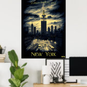 New York Skyline – 木炭モノクロアート – アーバン ポスター (ホームオフィス)