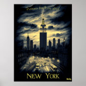 New York Skyline – 木炭モノクロアート – アーバン ポスター (正面)