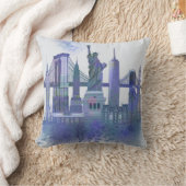 New York Skyline – 水色ブルー クッション (ブランケット)