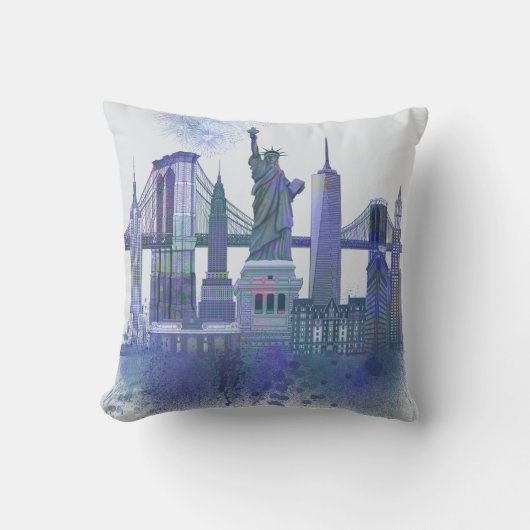 New York Skyline – 水色ブルー クッション (正面)