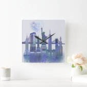 New York Skyline – 水色ブルー スクエア壁時計 (ホーム)