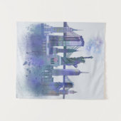 New York Skyline – 水色ブルー タペストリー (正面(横))