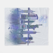 New York Skyline – 水色ブルー フリースブランケット (正面(横))