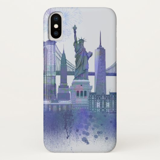 New York Skyline – 水色ブルー Case-Mate iPhoneケース (裏面)