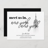 NEW YORK SKYLINE BLACK AND WHITE SAVE THE DATE ポストカード (正面/裏面)
