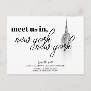 NEW YORK SKYLINE BLACK AND WHITE SAVE THE DATE ポストカード