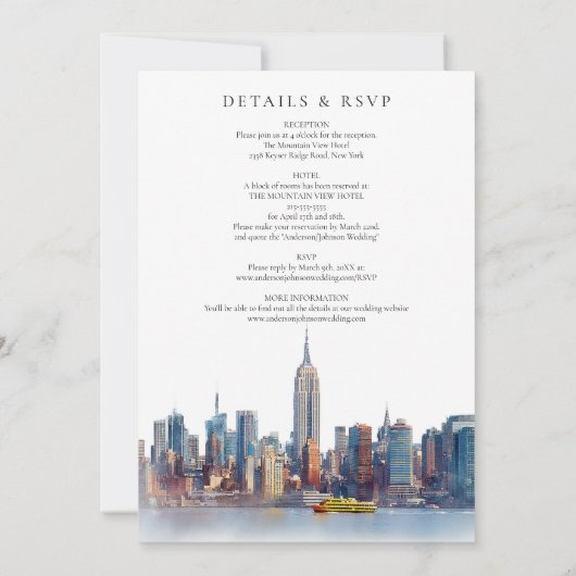 New York Skyline Destination All In One Wedding 招待状 (裏面)