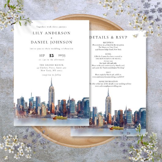 New York Skyline Destination All In One Wedding 招待状