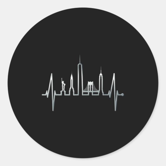 New York Skyline Heartbeat Love Statue Of Liberty  ラウンドシール (正面)