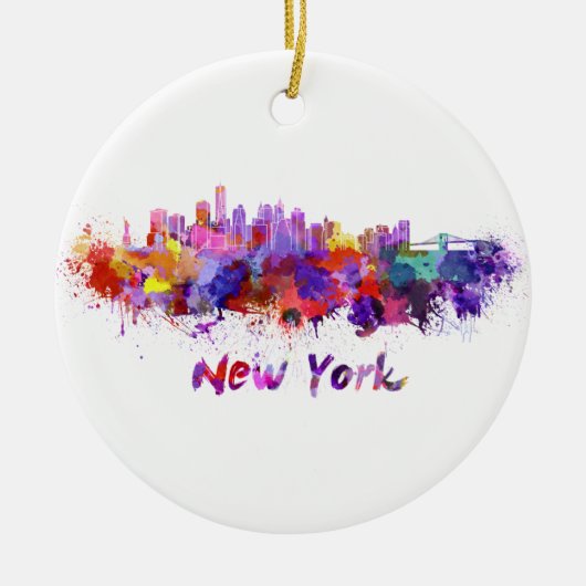 New York skyline in watercolor セラミックオーナメント (正面)