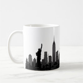 New York Skyline Silhouette Black エレガント Script C コーヒーマグカップ