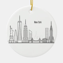 New York Skyline Silhouette Black エレガント Script C セラミックオーナメント
