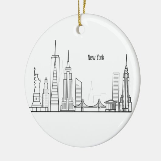 New York Skyline Silhouette Black エレガント Script C セラミックオーナメント (左)