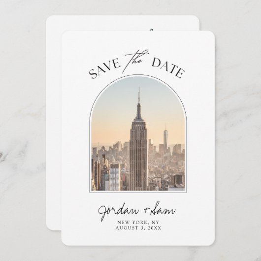 New York Skyline Wedding Save the Date 招待状 (正面/裏面)