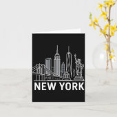 New York Skyline With Statue Of Liberty White Line カード (黄色い花)