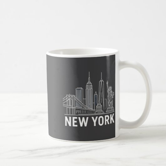 New York Skyline With Statue Of Liberty White Line コーヒーマグカップ (右)