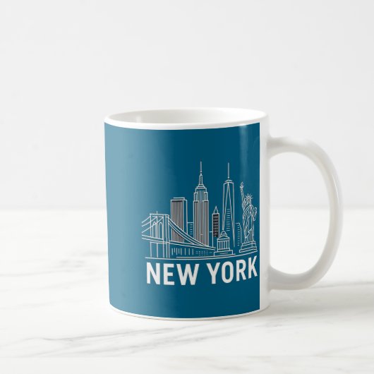 New York Skyline With Statue Of Liberty White Line コーヒーマグカップ (右)